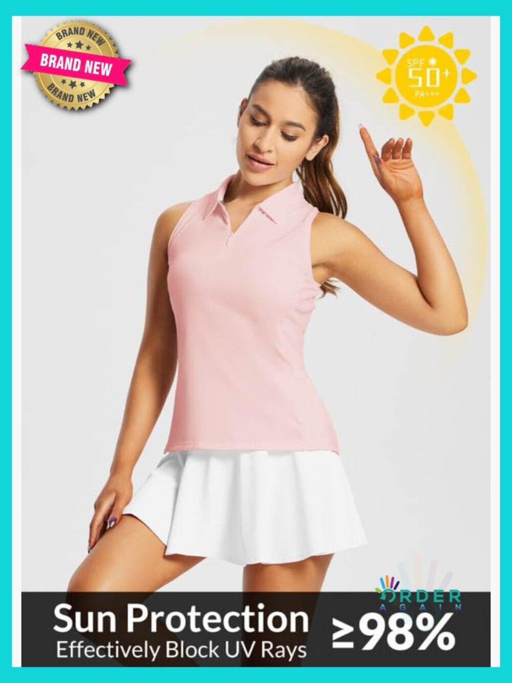 Women's Athletic Polo Tank Top Racerback Quick Dry UPF 50+ Zipper Collar Sporty - Picture 3 of 7